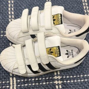 Adidas Kids White and Black Velcro Sneakers